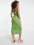 Envii ruched midi dress in lime green sparkle