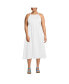 Plus Size Linen Sleeveless Square High Neck Midi Dress