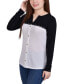 ფოტო #3 პროდუქტის Petite Long Sleeve Studded Colorblocked Split Neck Top