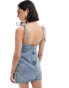 Фото #4 товара Pull&Bear strappy denim mini dress in medium blue