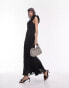 Topshop premium slip maxi dress with 3D ruffle sleeve in black jacquard spot