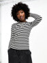 Фото #5 товара JDY ribbed long sleeve top in black and white stripe