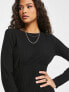 Фото #5 товара New Look soft ribbed crew neck midi dress in black