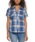 Фото #1 товара Women's Button-Front Plaid Camp Shirt