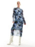Фото #2 товара & Other Stories mesh midi dress with asymmetric bodice in blurred inky print
