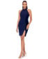 ფოტო #3 პროდუქტის Petite Velvet-Trim Halter Sleeveless Sheath Dress