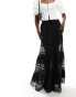 Фото #3 товара Miss Selfridge broderie lace insert tiered prairie maxi skirt in black