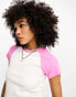 Фото #4 товара Only exclusive contrast raglan t-shirt in white and pink