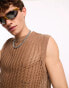 COLLUSION crochet knitted oversized vest in mocha