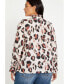 Plus Size Printed Button Down Shirt With Ruffle Neck Panther, 18 - фото #3