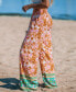 ფოტო #3 პროდუქტის Women's Orange Floral Smocked Waist Straight Leg Pants