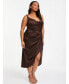 Фото #3 товара Women's Plus Size Satin Cowl Ruched Midi Dress