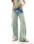 COLLUSION x013 mid rise wide leg festival jeans in green wash