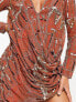 Фото #4 товара ASOS DESIGN embellished shift mini dress with drape front detail in rust