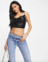 Фото #1 товара NaaNaa sequin crop top with cowl neckline in black