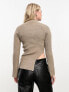 Pretty Lavish high neck knitted top in mushroom L - фото #5