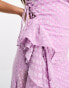 ASOS DESIGN Tall cowl neck frill detail hi low hem midi slip dress with tie side in lilac dobby