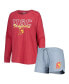 ფოტო #1 პროდუქტის Women's Cardinal, Gray USC Trojans Raglan Long Sleeve T-shirt and Shorts Sleep Set