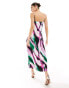 Vila satin maxi cami dress in purple and green zebra Farngrün, 40 - фото #3