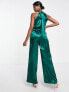 Фото #1 товара Little Mistress high neck satin jumpsuit in emerald green