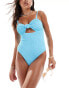 Vero Moda crinkle high leg bandeau swimsuit in blue BLAU, XXS - EU 32 - фото #1