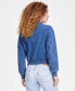 Фото #2 товара Women's Ribbed-Edge Cropped Denim Bomber Jacket