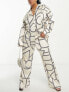 4th & Reckless Plus satin button front shirt co-ord in cream print Cream Print, США 16 - фото #3