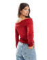 Bershka bardot knitted jumper in red