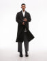 Topman double breasted overcoat with peak lapels in black