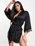 Фото #1 товара Ann Summers Cherryann lace trim satin robe in black