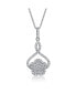 Фото #1 товара Sterling Silver White Gold Plated with Cubic Zirconia Flower Shape Drop Pendant