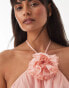 Фото #4 товара NA-KD chiffon flower detail mini dress in pink