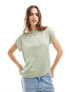 Фото #1 товара Vila satin front t-shirt with turn up sleeve in sage green