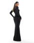 Aria Cove slinky cut out high neck long sleeve maxi dress in black