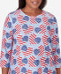 ფოტო #3 პროდუქტის Petite All American Flag Hearts Three Quarter Sleeve Shirt
