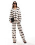 ASOS DESIGN knitted open collar jumper in textured yarn in stripe co-ord oatmeal stripe, L - фото #2