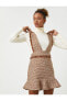 Tüvit Salopet Elbise Jile Fırfırlı Kalın Askılı Desenli