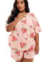 Фото #2 товара ASOS DESIGN Curve watermelon oversized tee & short pyjama set in pink