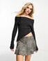 Фото #1 товара Reclaimed Vintage knitted off shoulder top in charcoal with buckle