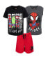 Boys Spidey and His Amazing Friends T-Shirt Tank Top and French Terry Shorts 3 Piece Outfit Set Black/ Red/ Grey