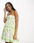 ASOS DESIGN cotton pleat bust babydoll mini sundress in green abstract print