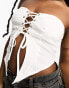 NaaNaa bandeau lace up corset top in white