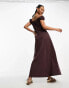 Фото #6 товара ASOS DESIGN cap sleeve ruched midi dress with tie detail in chocolate