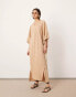 Фото #1 товара ASOS EDITION jersey v neck oversized jumper dress with contrast tie detail in camel