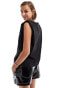 Фото #4 товара ASOS DESIGN sleeveless shoulder pad woven t-shirt in black