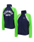 ფოტო #1 პროდუქტის Women's College Navy and Neon Green Seattle Seahawks Confetti Raglan Full-Zip Track Jacket