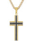 ფოტო #1 პროდუქტის Men's Black Diamond Cross 22" Pendant Necklace (1/6 ct. t.w.) in Stainless Steel, Black & Yellow Ion-Plate
