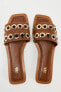 FLAT LEATHER SLIDER SANDALS WITH METAL APPLIQUÉS