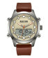 ფოტო #1 პროდუქტის Men's Ana-digi Brown Synthetic Leather Strap Watch, 46mm