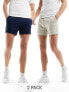 Фото #1 товара ASOS DESIGN 2 pack skinny shorter length chino shorts in navy and stone save